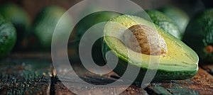 Avocado Halves on Wooden Table