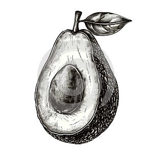 Avocado hand drawn illustration. Vintage illustration.