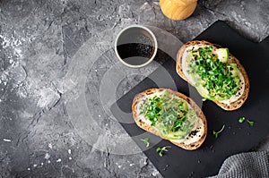 Avocado Hummus Toast with Sprouts, Healthy Snack, Breakfast, Vegetarian Meal