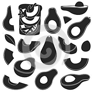 Avocado isolated black set icon. Vector illustration fruit on white background. Vector black set icon avocado.