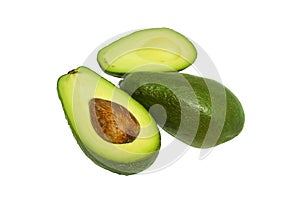 Avocado isolated. Fresh ripe avocadoes on white background