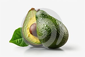Avocado with leaves on a white background