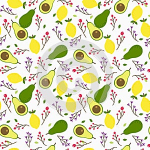 Avocado and lemon seamless pattern