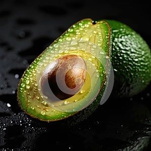Avocado oil dripping from avocado fruits. Juicy tasty fruit. AI Generation