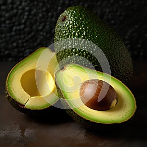 Avocado oil dripping from avocado fruits. Juicy tasty fruit. AI Generation