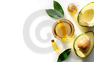Avocado oil for healthy skin on a white background
