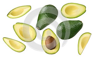 Avocado pieces set isolated on white background