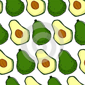 Avocado ripe berry with seed, seamless pattern