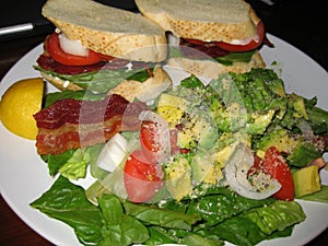 Avocado salad and blt