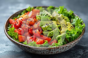 Avocado salad bowl with Batavia lettuce