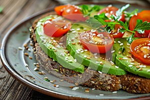 Avocado sandwich on multigrain bread, close-up