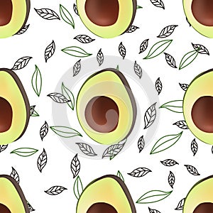 Avocado seamless fabric texture pattern for print design. Abstract color natural exotic background. Vegetarian food drawing.