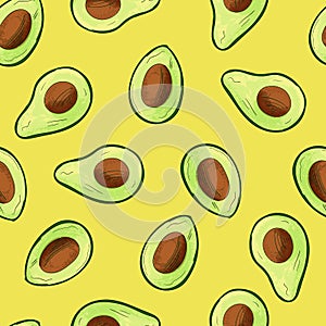 Avocado seamless pattern with exotic healthy fruit