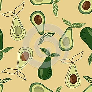 Avocado seamless pattern for print. Fabric and organic, vegan, raw products packaging. Texture for eco and healthy food
