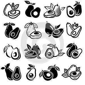 Avocado set. Collection icons avocado. Vector