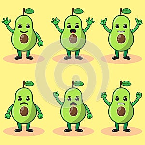 Illustration vector graphic cartoon character of cute Avocado cut half set.