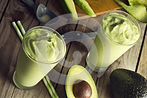 Avocado Shake or Smoothie Being Poured Into Glasses
