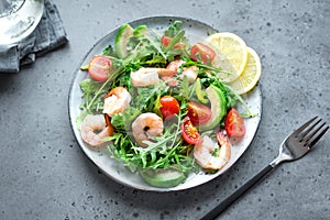 Avocado Shrimp Salad with Arugula and Tomatoes