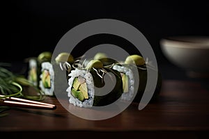 Avocado Sushi, Green Kappamaki Rolls, Traditional Japanese Susi, Abstract Generative AI Illustration