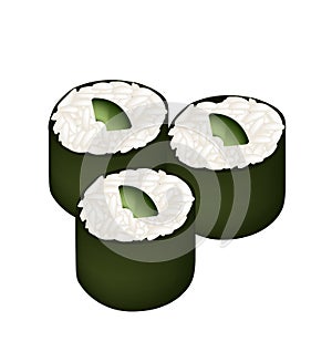 Avocado Sushi Roll or Avocado Maki Isolated on White