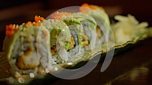 Avocado sushi roll a delightful masterpiece of Japanese cuisine.