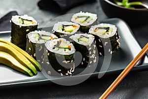 Avocado sushi roll set. Generate Ai