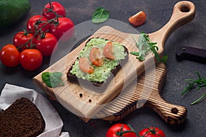 Avocado toast on whole grain sandwich bread. Healthy eating, dieting, vegan vegetarian food