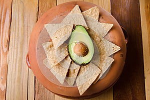 Avocado and totopo chips