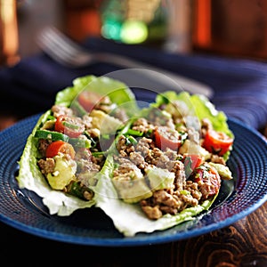 Avocado turkey lettuce wraps on plate