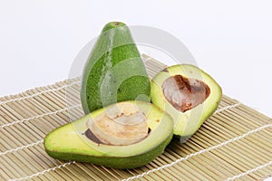 Avocado slices with a white background.