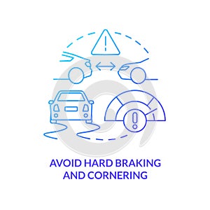 Avoid hard braking and cornering blue gradient concept icon