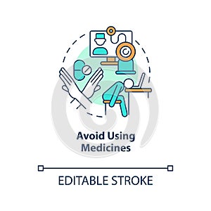 Avoid using medicines concept icon