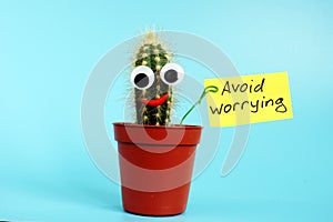 Avoid worrying sign and cactus. Stop stress concept