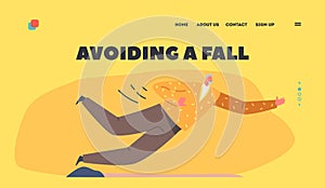 Avoiding a Fall Landing Page Template. Senior Male Character Stumble the Stone Falling Down on the Ground, Fracture