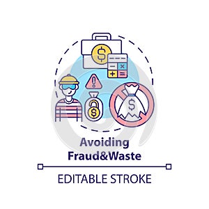 Avoiding fraud and waste concept icon