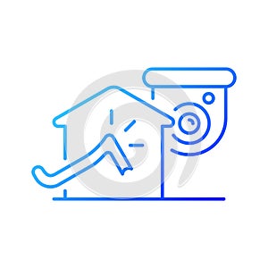 Avoiding house intrusion with CCTV system gradient linear vector icon