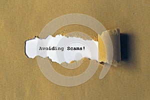 Avoiding Scams! on white paper