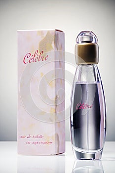 Avon celebre cologne isolated on gradient background.