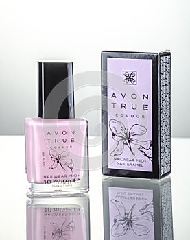 Avon cosmetics isolated on gradient background.