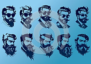 Man mustache beard sunglasses Vintage sketch vector illustration