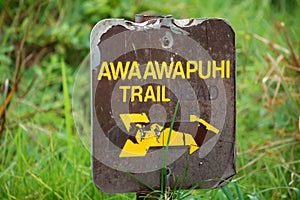 Awaawapuhi Trail Sign on Kauai Hawaii WFT