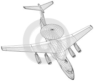 AWACS, Airborne Warning and Control System Aircraft. Vector Illustration of 3d