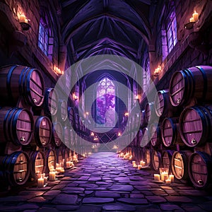 Awaiting Aromas: Barrels of Wine in a Gothic Cellar