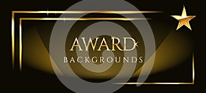 Award ceremony luxurious vector background with golden frame, sparkles and stars