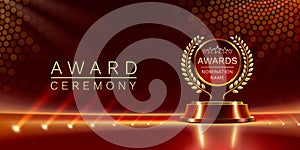 Award ceremony nomination name podium, golden prize event, scene star ceremony. Vector illustration photo