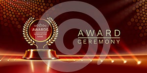 Award ceremony nomination name podium, golden prize event, scene star ceremony. Vector illustration photo
