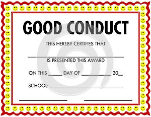 Award Certificate Good Conduct photo