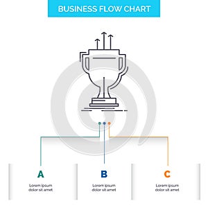 award, competitive, cup, edge, prize Business Flow Chart Design with 3 Steps. Line Icon For Presentation Background Template Place