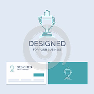 award, competitive, cup, edge, prize Business Logo Line Icon Symbol for your business. Turquoise Business Cards with Brand logo