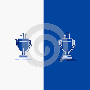 award, competitive, cup, edge, prize Line and Glyph web Button in Blue color Vertical Banner for UI and UX, website or mobile